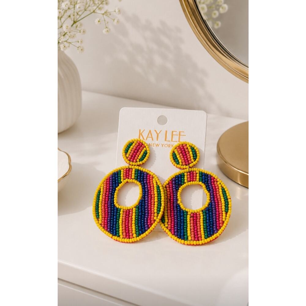 Kay Lee Fiesta Colorful Round Beaded Earrings New